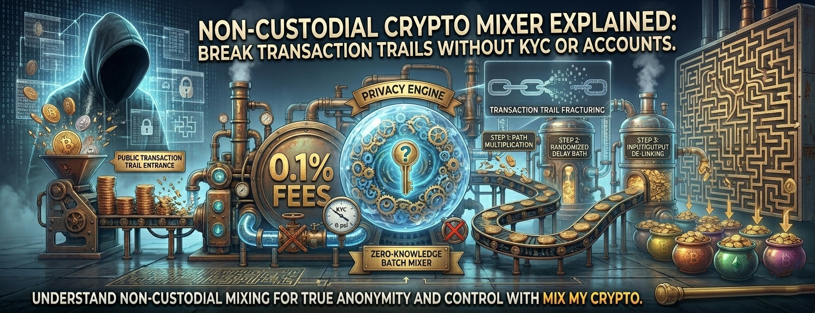 Non-Custodial Crypto Mixer Explained: Break Transaction Trails Without KYC or Accounts